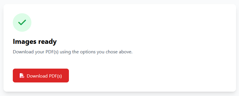 Converted PDF output: one or more pages with your HEIC images, ready to download or print.